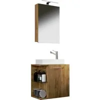 VCM Badmöbel-Set 3 teilig Badmöbel Gäste WC Waschtisch Hausa, (Komplett-Set, 3-St., 1x Unterschrank 1x Waschbecken 1x Spiegelschrank)