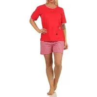 Normann Pyjama Damen Shorty Schlafanzug kurzarm mit süßem Katzen-Motiv - 66334