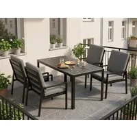 MeXo Gartenlounge-Set Gartenmöbel Set Aluminium Outdoor, (Garten-Essgruppe für 4 Personen, 5-tlg., mit Polywood Tisch & Auflagen), wetterfest für Terrasse & Garten