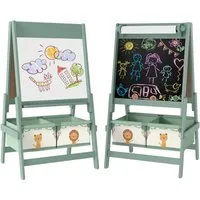 AIYAPLAY Tafel mit Kreidetafel, Whiteboard, Papierrolle, 2 Aufbewahrungsboxen, (3 in 1 Kindertafel, 2-tlg., Kinder Staffelei), mit Löwen- und Tigermotiv, für Kinder 3-8 Jahre Grün
