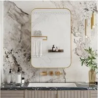 Celya Spiegelschrank Moderner Wand-Badezimmerschrank,Rechteckiger Spiegelschrank (für Bad, Wohnzimmer und Schlafzimmer, Spiegelschrank mit Stauraum) Metallrahmen-Schrank mit Spiegel & einstellbaren Shelves,Gold
