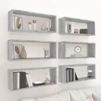 furnicato Wandregal 6er Set Würfelregale 60x15x23 cm in Grau Sonoma aus Holzwerkstoff, 6-tlg., Stabile Wandregale mit viel Stauraum für Wohnzimmer und Schlafzimmer
