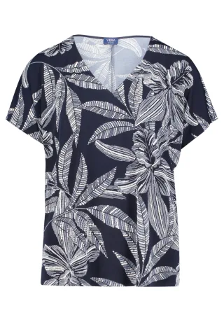 Vera Mont - Blusenshirt Dunkelblau/Weiß - Gr. - 46
