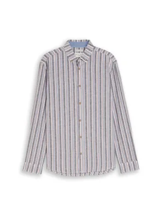Tom Tailor - Regular Fit Hemd mit Leinenanteil blue multicolor stripe - Gr. - XXL