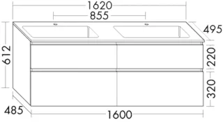 Burgbad Mineralguss-Waschtisch+Waschtischunterschrank Lin20 Acryl/Lack Matt Schwarz Solid SGIB162F6515C0001