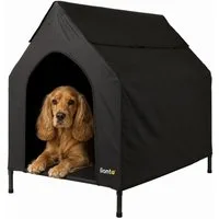 lionto Hundehütte für drinnen & draußen, Hundeliege mit Dach, 90x65x85 cm, schwarz, wetterfester Hundeliegeplatz atmungsaktiv & pflegeleicht