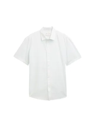 Denim Tom Tailor - Relaxed Fit Kurzarmhemd mit Struktur off white dark dots structure - Gr. - S