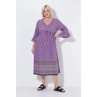Ulla Popken Maxikleid Midikleid Tunnelzug A-Linie V-Ausschnitt 3/4-Arm