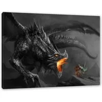 Pixxprint Leinwandbild Kampf zwischen Mensch und Drache, Kampf zwischen Mensch und Drache (1 St), Leinwandbild fertig bespannt, inkl. Zackenaufhänger
