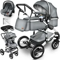 KIDUKU Kombi-Kinderwagen KIDUKU® 3 in 1 Kombi-Kinderwagen Buggy Reisebuggy inkl. Auto- Babyscha, Kindertisch
