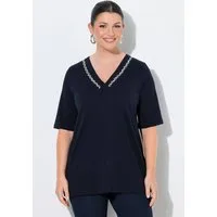 Ulla Popken T-Shirt T-Shirt Ziersteine V-Ausschnitt Halbarm