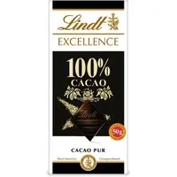 LINDT Schokolade, Lindt Excellence 100 Prozent Kakao Schokoladentafel Cacao pur 50g
