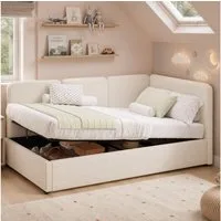 Flieks Daybett Austauschbare linke und rechte Seite, Polsterbett Schlafsofa Kinderbett 90x200cm mit hydraulischem Stauraum