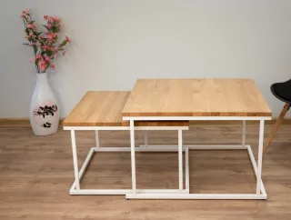 Couchtisch Set quadratisch massiv eiche mit Metallgestell