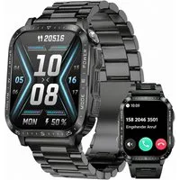 Toomoke Militär Smartwatch Herren mit LED-Taschenlampe, Smartwatch (4.98 cm/1,96 Zoll) 3ATM Wasserdicht zum Schwimmen, Bluetooth Telefonie, Smartwatch inklusive Edelstahlarmband und Silikonarmband, 1,96 Zoll HD Display, 430mAh Akku, Fitness Tracker f
