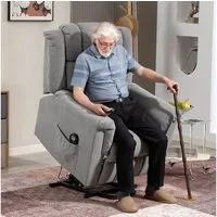 HOMCOM Relaxsessel mit Aufstehhilfe Heizung Liegefunktion, Breite Rückenlehne (Massagesessel, 1-St., TV Sessel), TV Sessel mit Fußteil, 2 Seitentaschen für Wohnzimmer Dunkelgrau