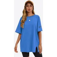 Imily Bela Oversize-Shirt Damen T-Shirt Halbarm Rundhals Seitenschlitz (Packung, 1-tlg., 1per-Pack) mit Reißverschluss am Raglanärmel