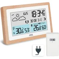 ADE Wetterstation mit Außensensor und Netzteil Funkwetterstation (Außensensor, Netzkabel, Wettervorhersage, Funkwecker, Kalender, Lüftungsempfehlung)