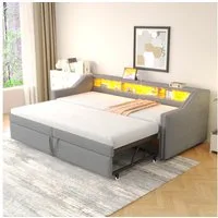 Flieks Daybett, Ausziehbares Polsterbett Schlafsofa 90/180x200cm mit USB-Laden