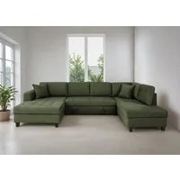 Trends by HG Wohnlandschaft Moritz U-Form, B: 324 cm, mit Bettfunktion, Bettkasten & Zierkissen