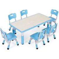 TLGREEN Kindertisch mit 6 Stühlen, Kindertischgruppe Höhenverstellbar, Kinder Tisch Stuhl Set
