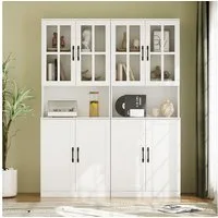 VOWNER Bücherregal mit Glastüren, offenem Fach & Arbeitsplatte – 5 Ebenen Hochschrank, 2-tlg., Vitrinenschrank Buffetschrank Standregal für Wohnzimmer & Büro