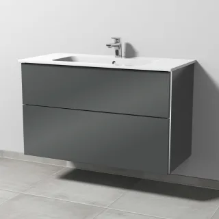 Sanipa 3way Waschtischunterbau zu Duravit ME by Starck Waschtisch mit 2 Auszügen, Anthrazit-Glanz BS72679