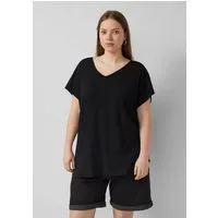 QS Kurzarmshirt T-Shirt Baumwollshirt mit Spitzeneinsatz