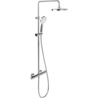 Villeroy & Boch Duscharmatur Universal Showers Regendusche mit Handbrause (Duschstange mit Gleitschieber, Thermostat und Handbrause) mit drei Strahlarten, Schlauch 1600mm, höhenverstellbar, Chrom