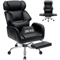 Hoffree Chefsessel Ergonomischer Bürostuhl Schreibtischstuhl Gaming Stuhl 200kg Belastbar (Breiter Sitz, 6cm höhenverstellbare Kopfstütze, 135° neigbar, PU Leder), Drehstuhl mit klappbarer Armlehnen,Fußstütze, extra dickes Sitzpolster