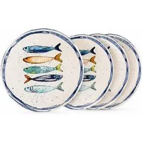 WestCraft Speiseteller Teller, mediterran mit Sardinen-Motiv, Maritime Dessertteller 20 cm, (4 St), 4er Set, hochwertig und robust - langlebig und vielseitig einsetzbar