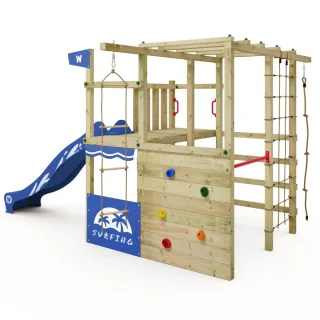 Klettergerüst Smart Champ Spielturm mit Rutsche Kletterwand Hangelbrücke Strickleiter Tellerschaukel Abenteuerspielplatz Garten Spielgerät - Wickey