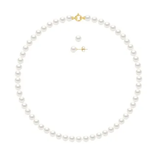 DIADEMA - Set - Halskette/Ohrringe - Echte Süßwasserperlen - Gelbgold