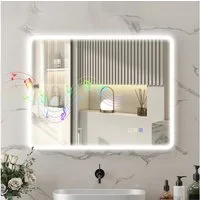 HOMCOM Badspiegel Beleuchtung Lichtspiegel mit Touchschalter, Bluetooth (Beschlagfrei Wandspiegel, 1-St., dimmbar LED Spiegel), Silber