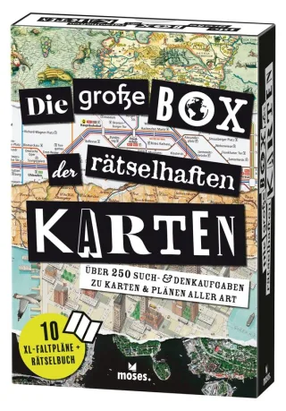 moses. Die große Box der rätselhaften Karten Such- und Denksportaufgaben für Erwachsene auf 10 XL-Faltkarten Rätselspaß mit 250 Aufgaben für Landkartenrätsel- und Geographie-Fans