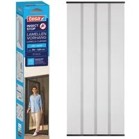 tesa Insektenschutz-Vorhang Lamellen Vorhang - Fliegenvorhang für Balkon und Terassentüren, (Komplett-Set, 1-St., ohne Bohren, Klettverschluss - 95 x 220 cm - Anthrazit (Durchsichtig), Fliegenvorhang - 4-teiliger Insektenschutzvorhang - für Türen