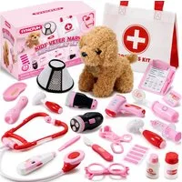 SYNCFUN Spielzeug-Arztkoffer SYNCFUN Arztkoffer mit Plüsch-Poodle, tragbare Doktortasche