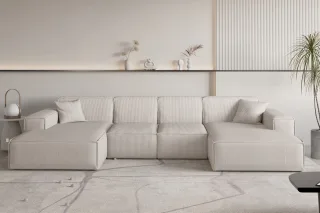 Wohnlandschaft Sofa U-Form CELES PREMIUM XS in Stoff Scala Hellbeige