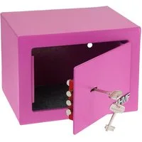 HMF Möbeltresor Safe Tresor klein mit Schlüssel, Schließfach mit Doppelbartschloss, 23 x 17 x 17 cm, pink