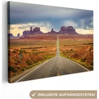 OneMillionCanvasses® Leinwandbild Foto von einer Straße im Monument Valley, Fotodruck (1 St), Leinwand Bilder Klein, Wand Dekoration Aesthetic 30x20 cm