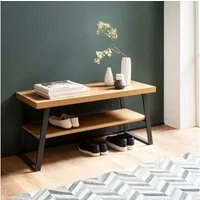 FINEBUY Schuhbank FB103439 100 cm Garderobenbank Eiche Fischgrät Dekor Flur Schuhregal (Garderobenbank 100x41x40 cm Eiche-Dekor Fischgrät), Sitzbank Schmal Flur mit Stauraum, Flurbank