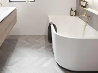 Riho wandstehende Badewanne Desire Corner 184x84 R seidenmatt weiß/s, B087004220 B087004220