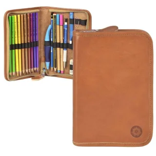 Schüleretui 15 Stiftschlaufen Leder naturbraun 13x20cm | Sonnenleder Lasse. Langlebige Qualität für Schule und Studium in natürlichem, zeitlosem Desig