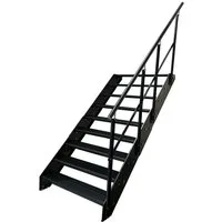 Kaminbau Mierzwa Außentreppe Stahltreppe 9 Stufen Anthrazit mit und ohne Geländer Höhe 171 cm, für Geschosshöhen bis 171 cm, Stufen Gitterroststufen nach DIN 24531, (Stufenbreite und Geländerart wählbar)