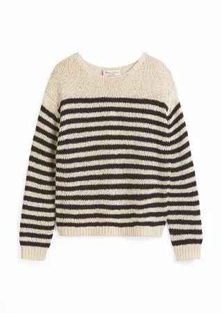 Marc OPolo Casual - Gestreifter Pullover loose beige/schwarz - Gr. - XS