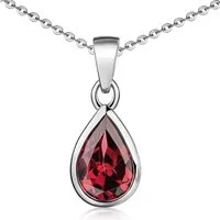 Materia Kettenanhänger Tropfen Granat Edelstein Rot KA-274, 925 Sterling Silber, rhodiniert