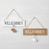 Levandeo® Wandbild, 2er Set Willkommensschilder MDF Holz Herz Türschild Willkommen