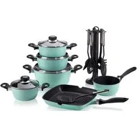 Krüger Topf-Set Aluguss Topf- und Pfannenset inkl. praktischen Küchenhelfern, 17 tlg., Aluminiumguss (Set, 17-tlg., Fleischtopf 16/18/20/24cm, Stieltopf 16cm Steakpfanne 7 T.Küchenhelfer), inkl. 7-tlg. Küchenhelfer-Set