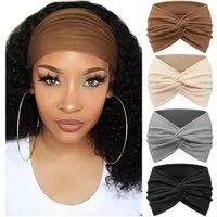 Zaewry Haargummi 4 Stück Stirnbänder Damen Boho Breite Haarband Weiche Yoga Stirnband
