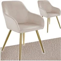 tectake Esszimmerstuhl Küchenstuhl gepolstert, in Leinenoptik, 58 x 62 x 82 cm (Polsterstuhl Marilyn in taupe/gold, 2 St), durchgehende Lehne, schwarze Stahlbeine, bodenschonend